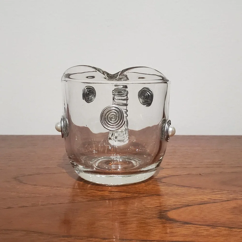 Vintage Clear‎ Anchor Hocking Creamer and Sugar dish with Lid wire wrap spirals